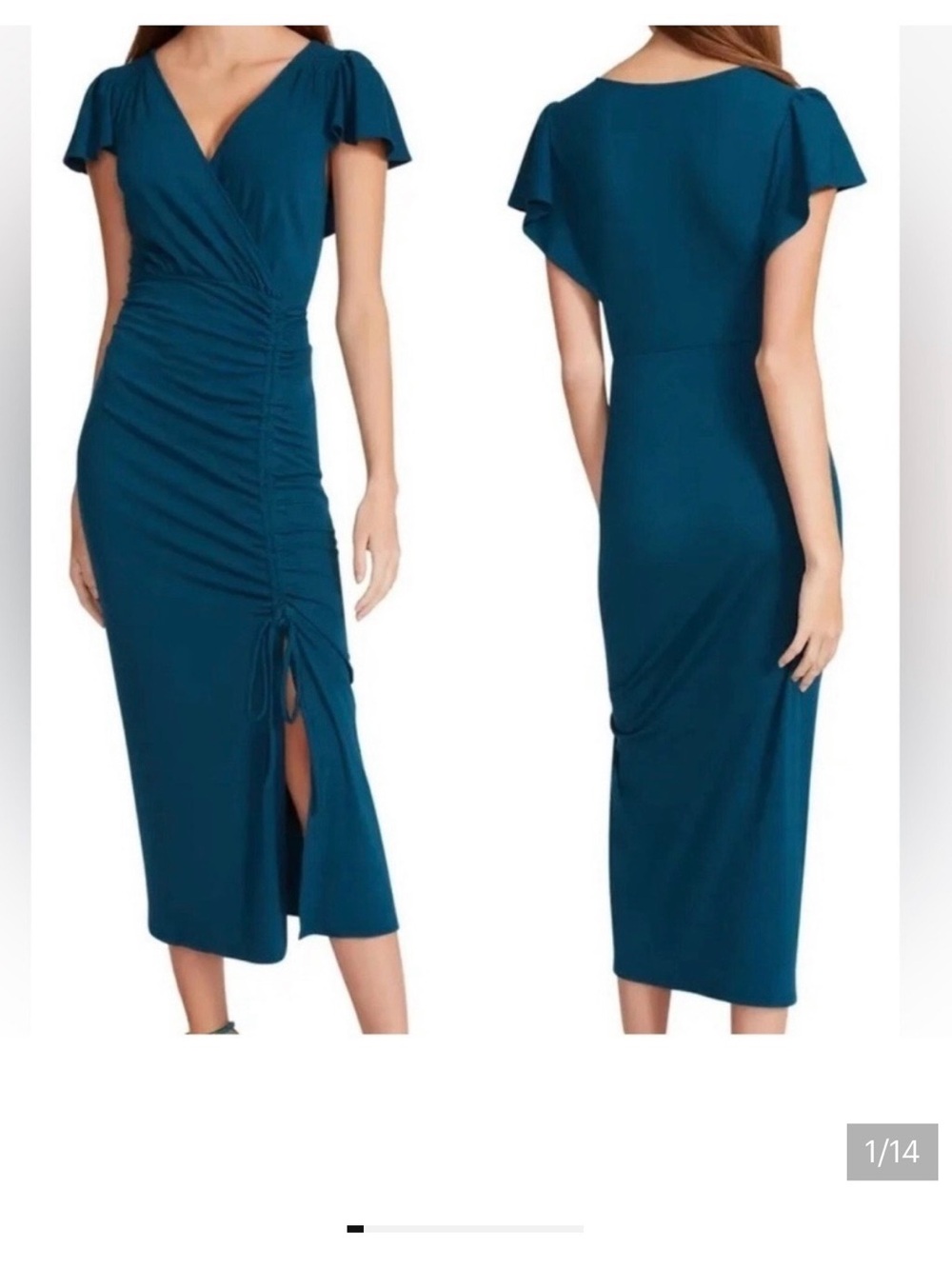 Betsey Johnson Teal Ruched Wrap Midi Dress NWT